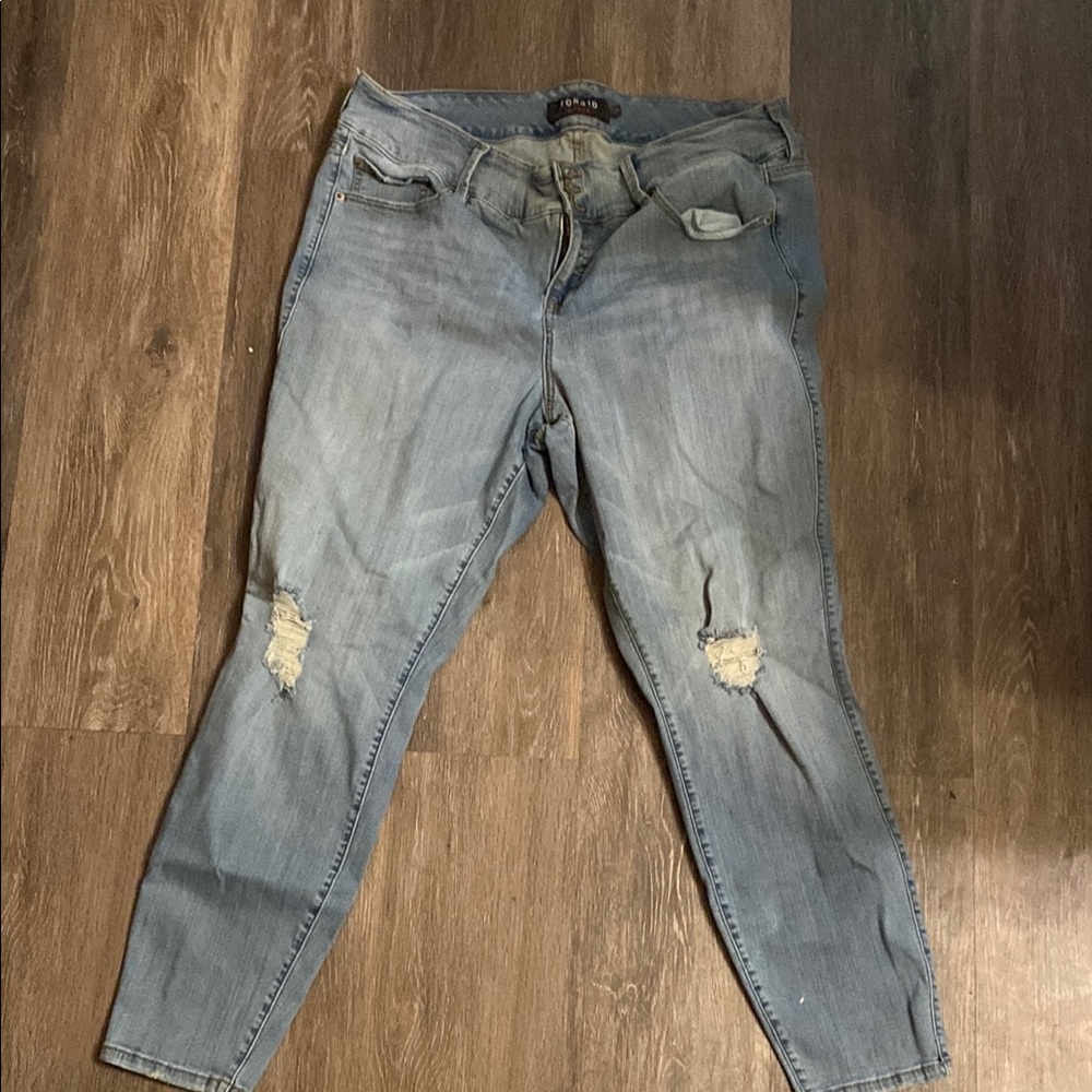 Torrid Blue Skinny Jeans with Distressed Details
